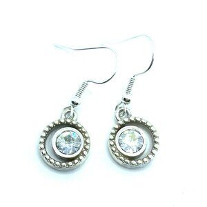 Brighton Halo White Colorless Single Crystals Custom Silver Earrings